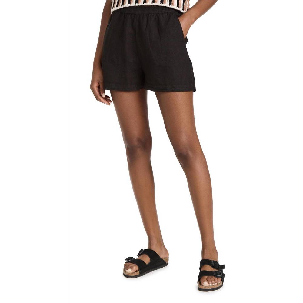 Enza Costa Black Athletic Linen Blend Shorts